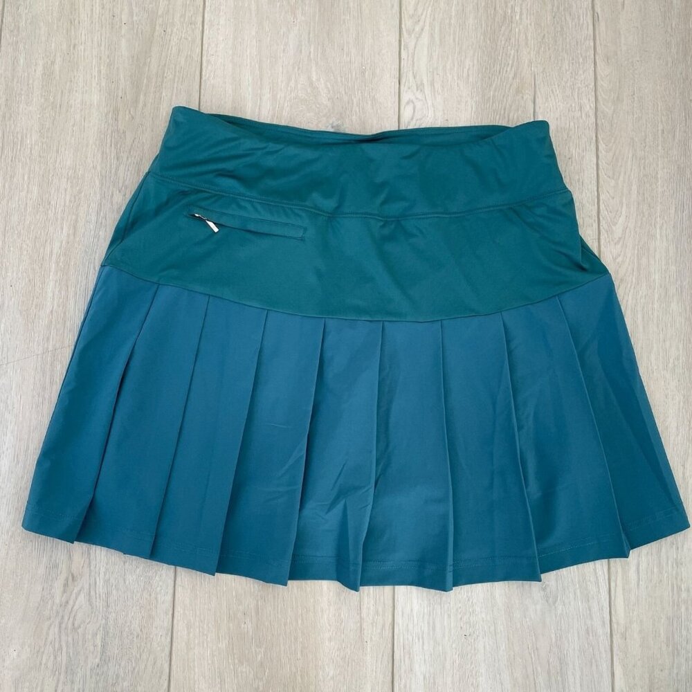 GG‎ BLUE Womens XL Luxe Sport Pleated Golf Skort Zip Pockets Pull On Stretch